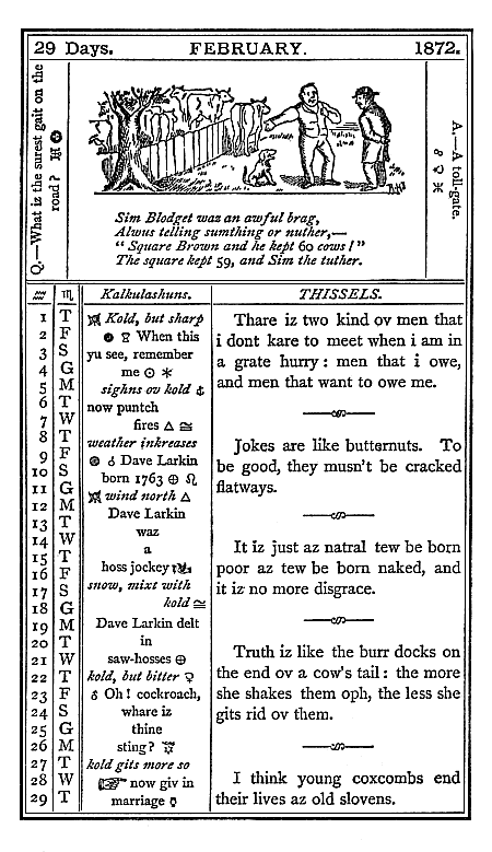 almanac February 1872