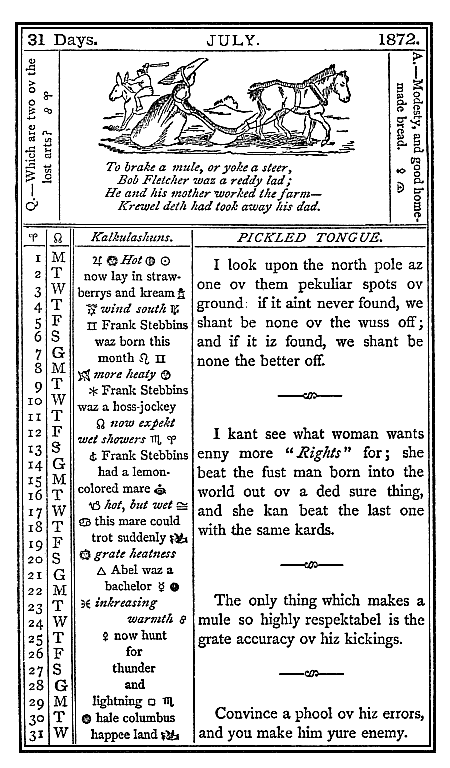 almanac July 1872