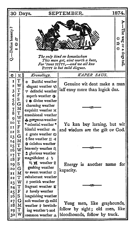 almanac September 1874
