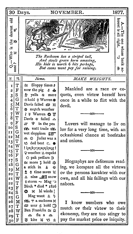 almanac November 1877