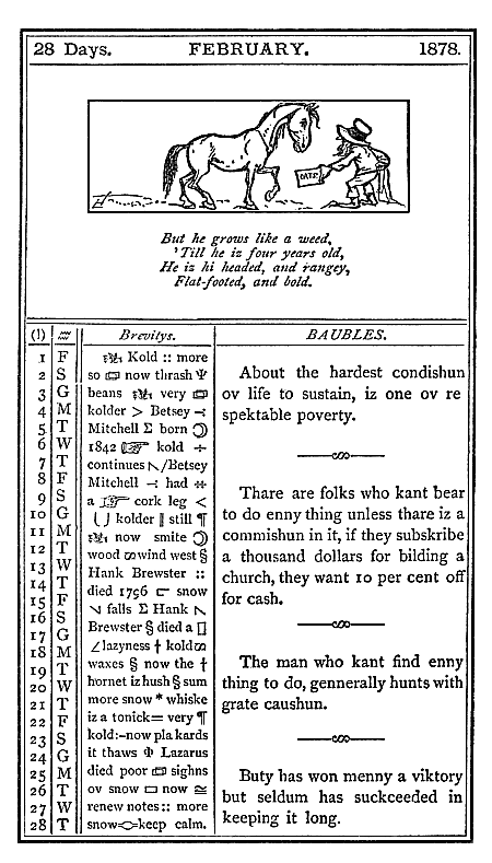 almanac February 1878