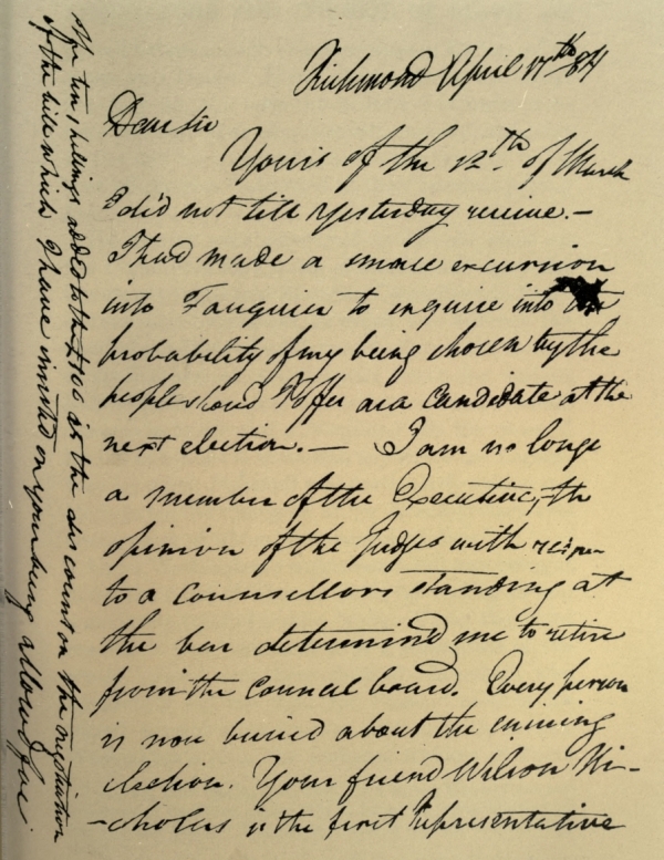 FIRST PAGE OF A LETTER FROM MARSHALL TO JAMES MONROE