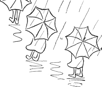 pouring rain on umbrellas