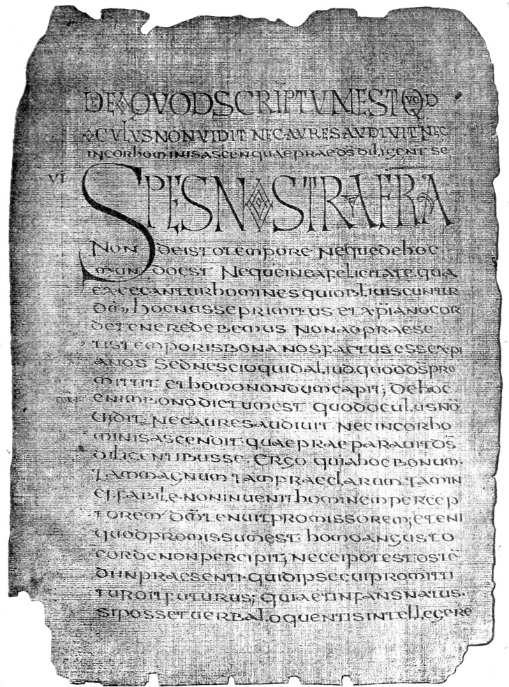 Egy VI. századbeli latin kézirat lapja.