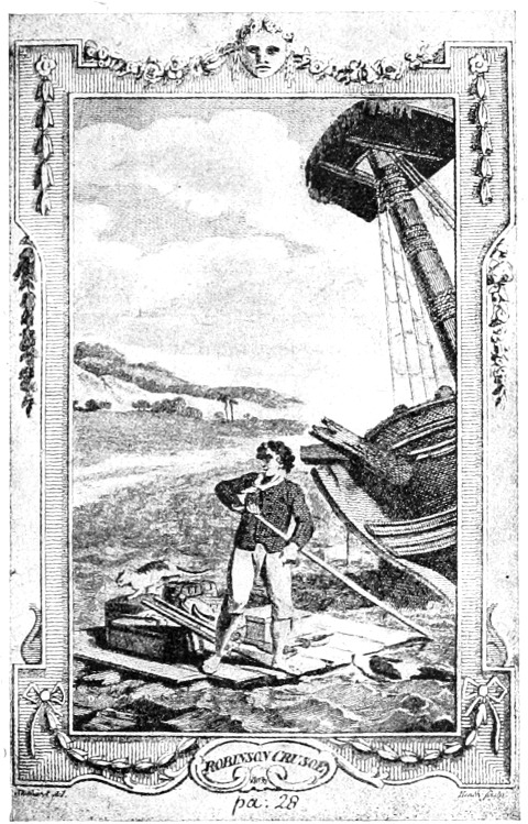 Illusztráció Defoe «Robinson Crusoe» című művéhez. (XVIII. század.)