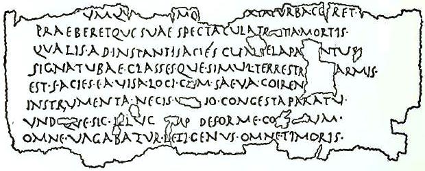 FIGURE 188.
			FRAGMENT OF PAPYRUS ROLL FROM HERCULANEUM