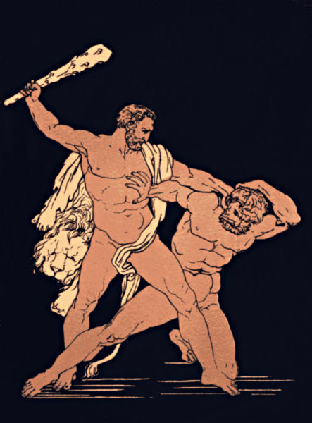 Hercules fights the half-monster Cacus