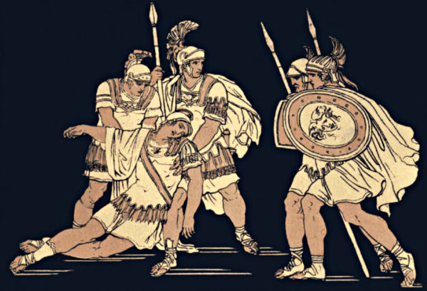 Aeneas asks his companions to take the body