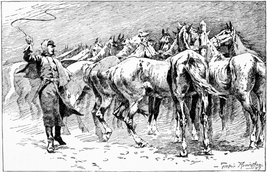 Man with whip and horses