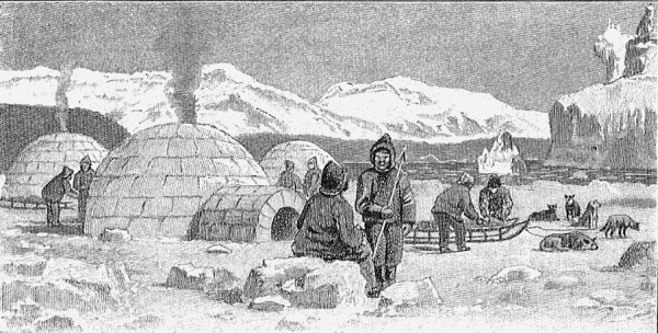 Eskimos among some igloos
