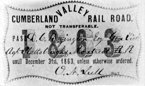 Figure 9.—Annual pass of the Cumberland Valley Railroad issued in 1863.