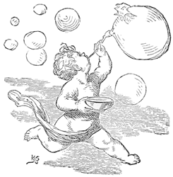 Cherubic child blowing bubbles.