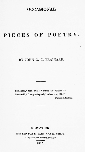 Title page of: OCCASIONAL PIECES OF POETRY. BY JOHN G. C. BRAINARD.