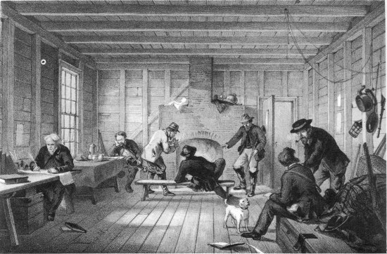 G. McCulloch, lith from a drawing by R. Dudley

London, Day & Sons, Limited, Lith.

TELEGRAPH HOUSE TRINITY BAY, NEWFOUNDLAND. INTERIOR OF “MESS ROOM”
1858