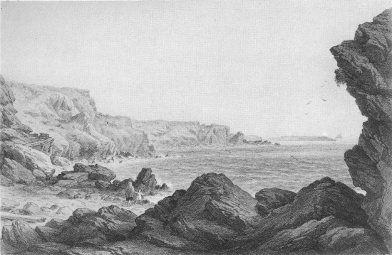 T. Picken, lith from a drawing by R. Dudley

London, Day & Sons, Limited, Lith.

FOILHUMMERUM BAY, VALENCIA, LOOKING SEAWARDS FROM THE POINT AT WHICH THE
CABLE REACHES THE SHORE.