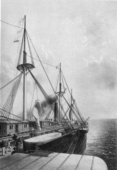 E. Walker, lith from a drawing by R. Dudley

London, Day & Sons. Limited, Lith.

VIEW (LOOKING AFT) FROM THE PORT PADDLE BOX OF GREAT EASTERN SHOWING THE
TROUGH FOR CABLE &c.