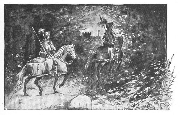 two knights riding in a wood