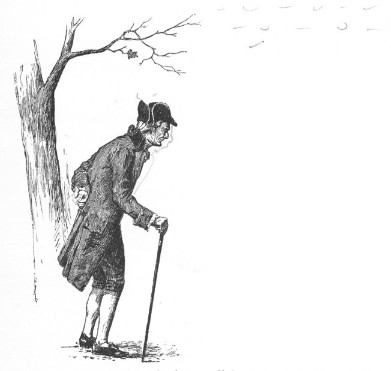 old man with cane, 18th century dress