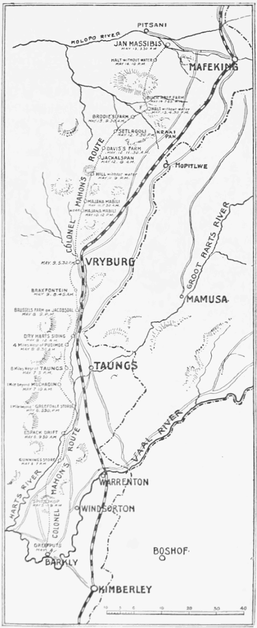 Map and Itinerary of Colonel Mahons Dash to
Mafeking.