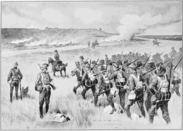 THE CITY OF LONDON IMPERIAL VOLUNTEERS SUPPORTING GENERAL HAMILTON’S LEFT
FLANK IN THE ACTION AT DOORNKOP ON THE 29TH OF MAY