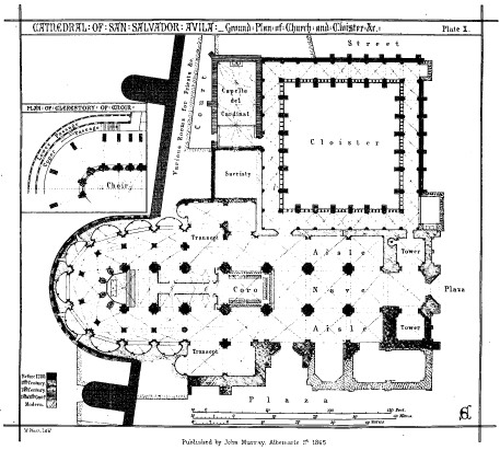 CATHEDRAL OF SAN SALVADOR AVILA—Ground Plan of Church
and Cloister &c. Plate X.

Published by John Murray. Albermarle St. 1865.