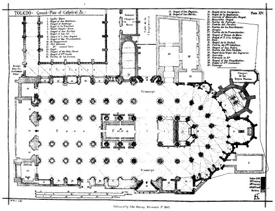 TOLEDO Ground Plan of Cathedral &c. Plate XIV.

W. West, Lithr.

Published by John Murray, Albemarle St. 1865.
