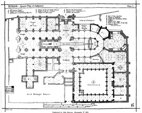 BURGOS: Ground Plan of Cathedral: Plate 1.

Published by John Murray, Albemarle St. 1865.
