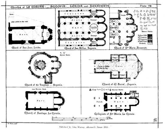 Churches at LA CORUÑA:&mdash;SEGOVIA:&mdash;LÉRIDA: and BENAVENTE:
Plate VIII.

W. West, Lithr.

Published by John Murray, Albemarle Street 1865.