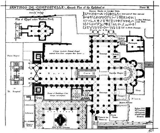 SANTIAGO DE COMPOSTELLA:&mdash;Ground Plan of the Cathedral
&c. Plate IX.