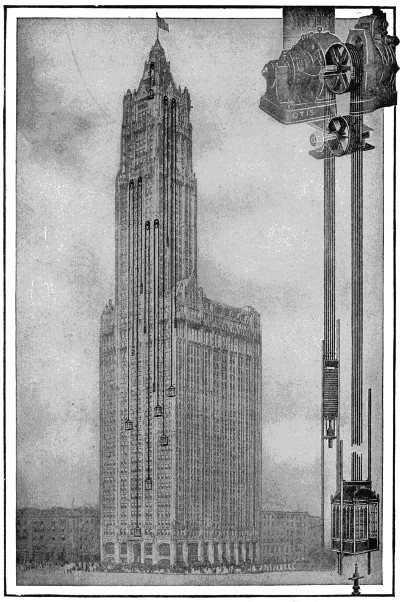 Woolworth building and elevator installed therein