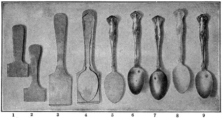 Stages in the manufacture of spoons