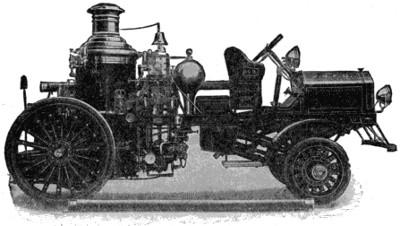 Gasoline powered truck with steam powered fire engine