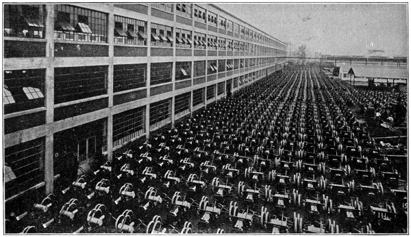 Assembled chassis in neat rows outside the factory