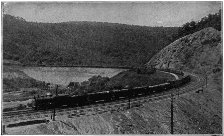 Freight train in hilly area