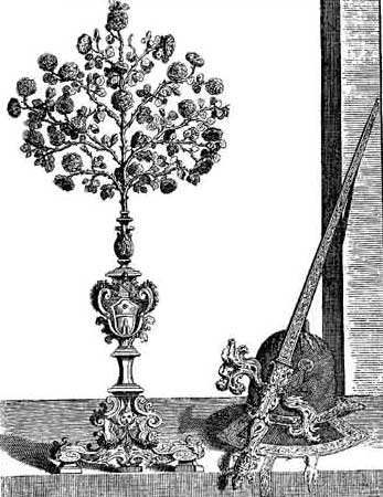 Fig. 37.—La rose d'or, le glaive et le chapeau offerts aux rois et grands personnages
par les souverains pontifes