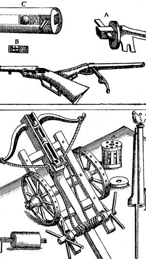 Fig. 12.&mdash;Premi�re id�e des armes � feu se chargeant par la culasse et du revolver
