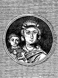 Fig. 18.&mdash;Matrone romaine et son enfant portant au cou la bulle d'or