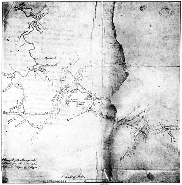Shippen's Draught of the Monongahela and Youghiogheny Rivers and Braddock's Road