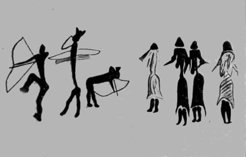 HUMAN FIGURES, SPAIN&mdash;EARLY NEOLITHIC.