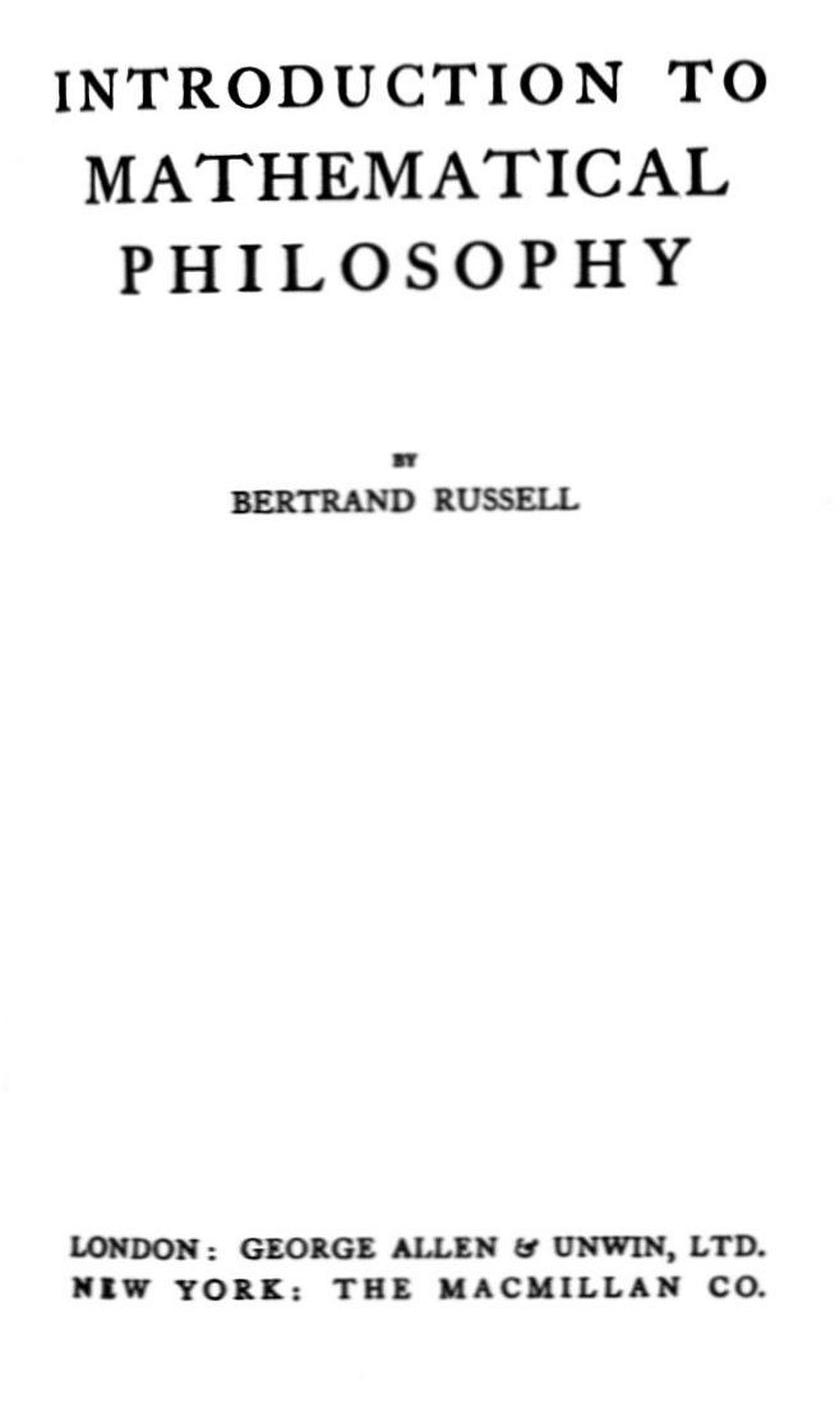 Title page of the book Introduction to Mathematical Philosophy.