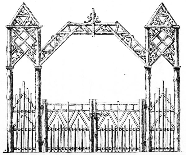 Fig. 89.—Elevation of Rustic Carriage Entrance.