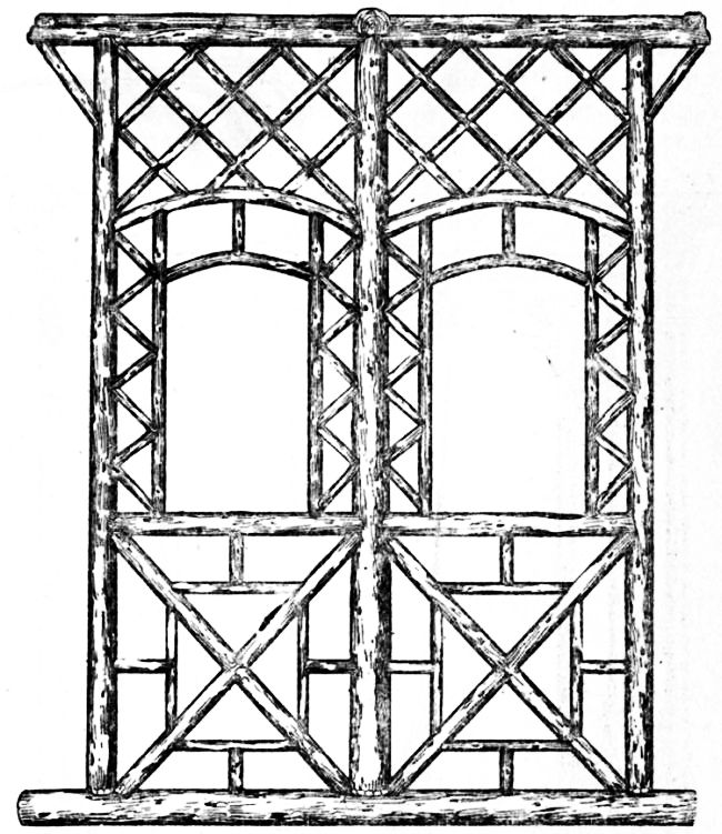 Fig. 102.—Side Elevation of Canopy for Swing
    (Alternative Design).