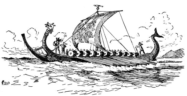 drawing of a long ship