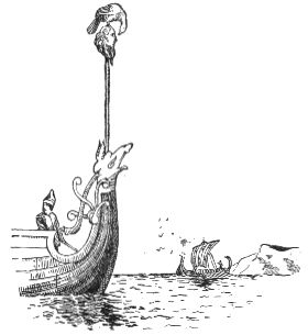 drawing of a prow of a ship with figurehead