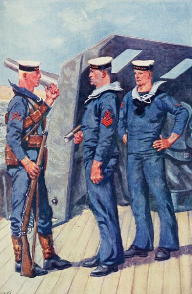 color illustration of sailors on deck
