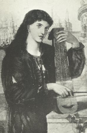 ‘Picture for a Story.’  (Face and Instrument
designed by D. G. Rossetti, background by Dunn.)
