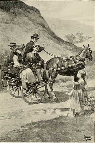 Traverlors in jaunting-car talking to Norah and her sister