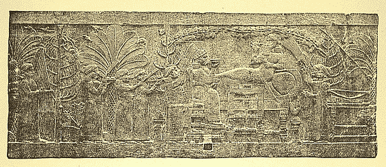 Bas-relief of Assur-bani-pal and his Queen from the
              original in the British Museum.
