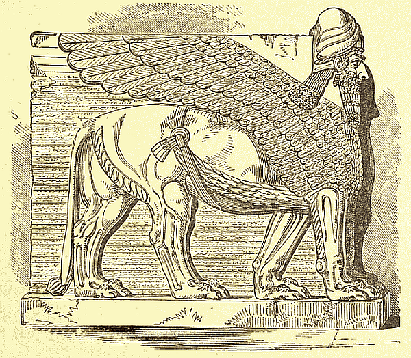 Nergal - a winged lion with the head of an
            Assyrian king