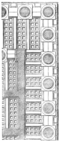 Fig. 141.—Coffered Pteroma Ceiling of the Southern
Temple upon the Eastern Plateau of Selinous. Restoration.